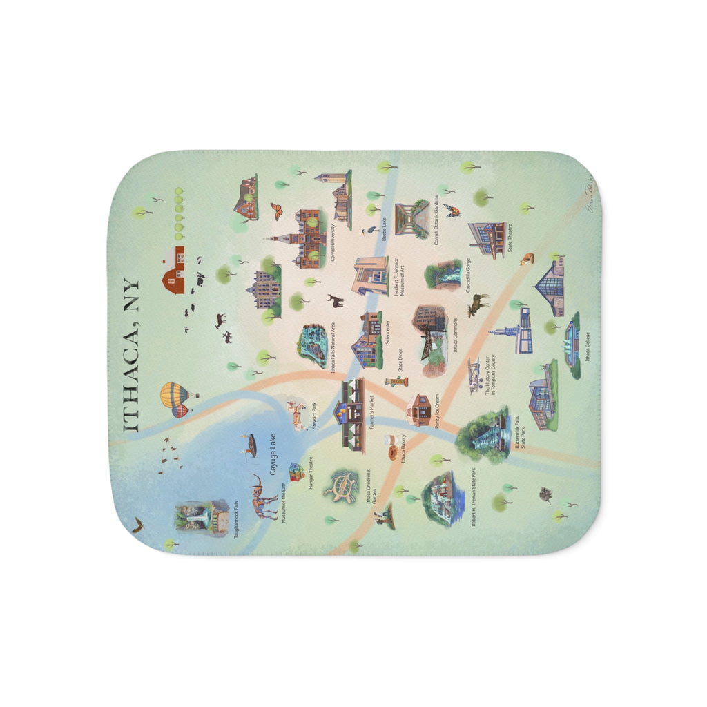 Ithaca City Map Illustration Fleece and Sherpa Blanket