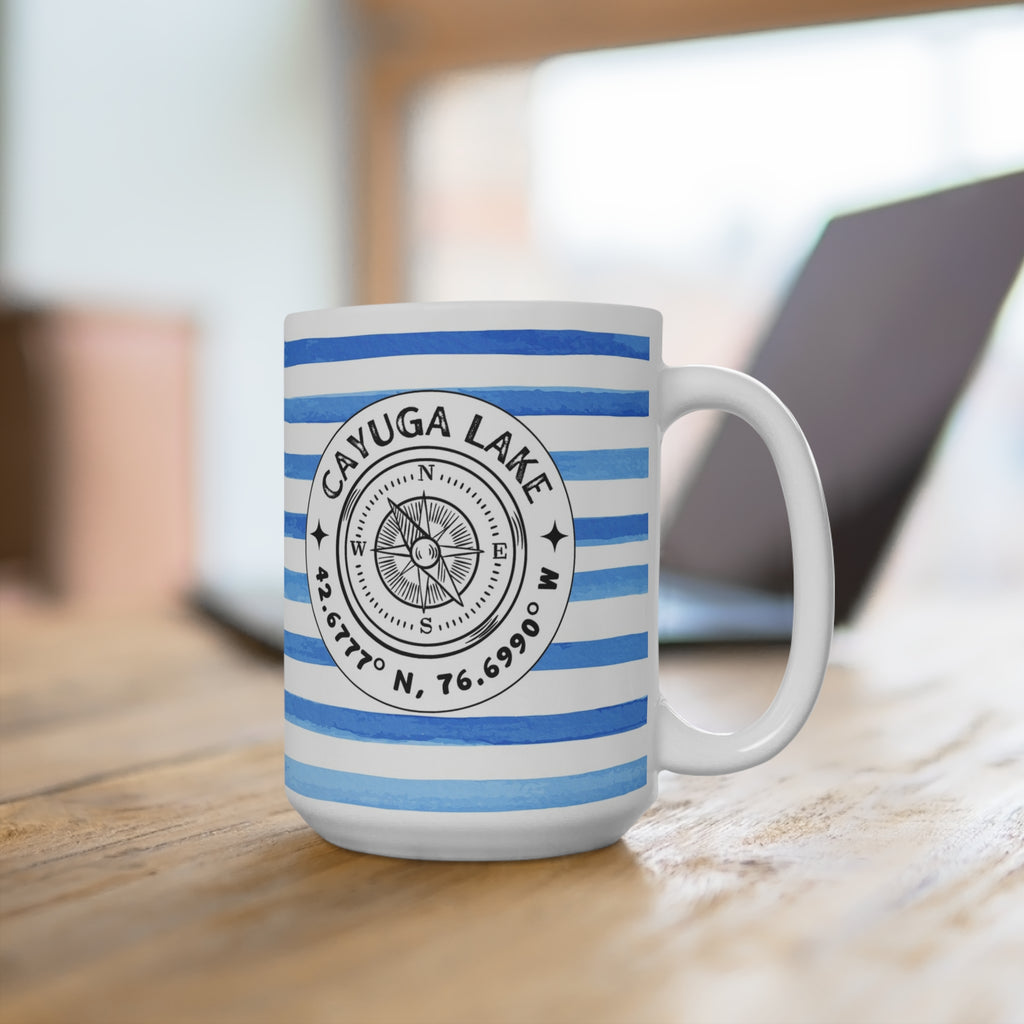 Cayuga Lake - Cabana Stripe Mug 15oz