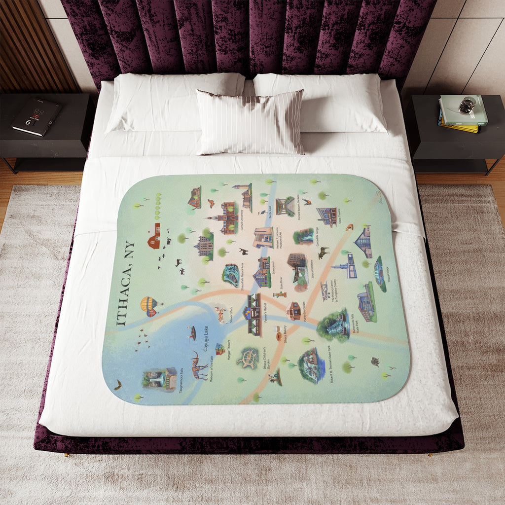 Ithaca City Map Illustration Fleece and Sherpa Blanket