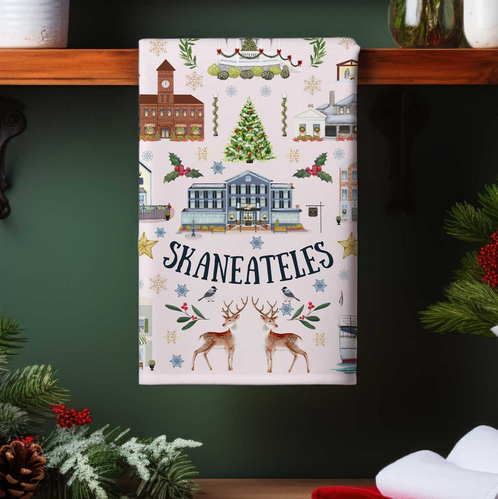 Skaneateles Folk Art Christmas Tea Towel Pink- SALE (Copy)