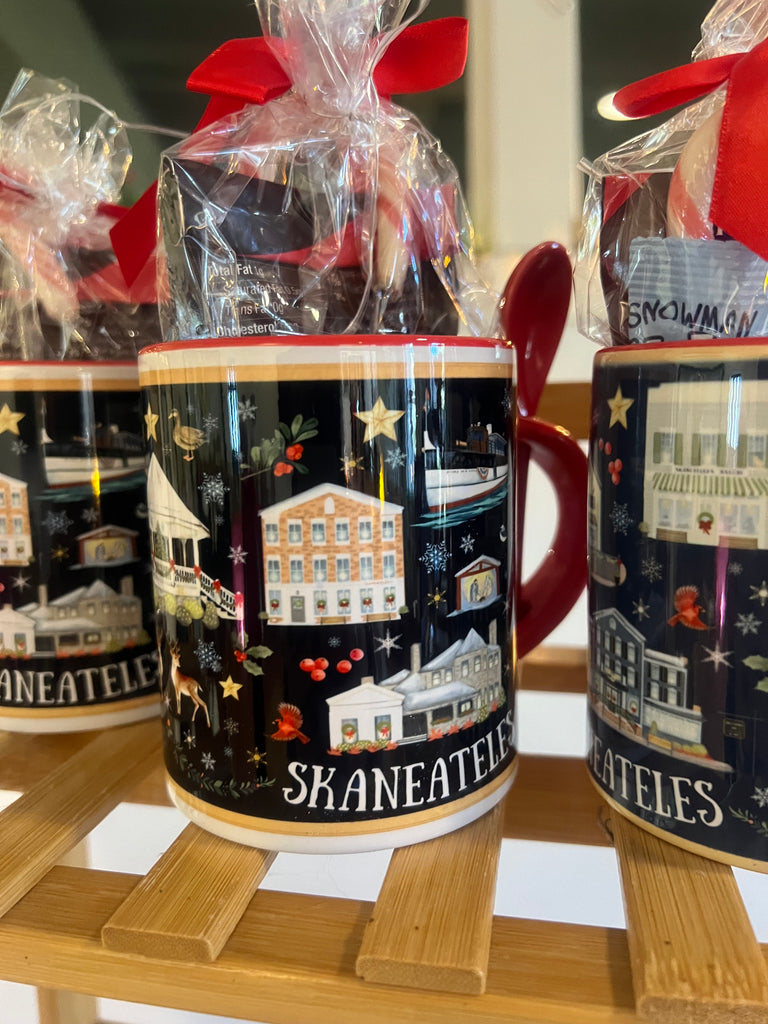 Skaneateles Dark Navy Christmas Mug and Spoon - with Cocoa Kit - Sale